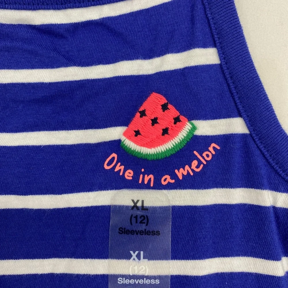 Gap Kids Girls XL Tank Top Blue White Stripes One in a Melon Spaghetti Straps